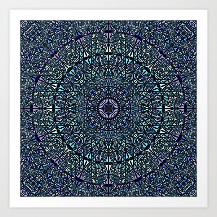 Blue Sacred Kaleidoscope Mandala Art Print