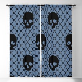 Black skulls Lace Gothic Pattern on Slate Blue Blackout Curtain