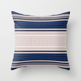 Greek Key - Meander - Blue and Beige Throw Pillow