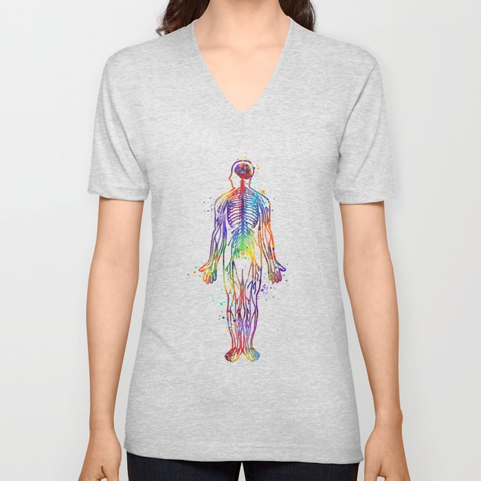 Human Body With All Nerves Art Gift Anatomy Gift Colorful Watercolor Gift Neural Art Medical Art V Neck T Shirt