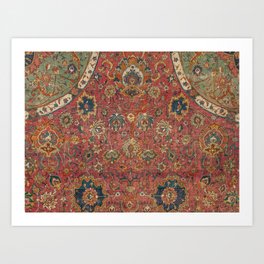 Persian Medallion Rug IV // 16th Century Distressed Red Green Blue Flowery Colorful Ornate Pattern Art Print