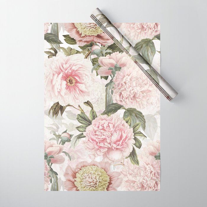 Vintage & Shabby Chic - Antique Pink Peony Flowers Garden Wrapping Paper