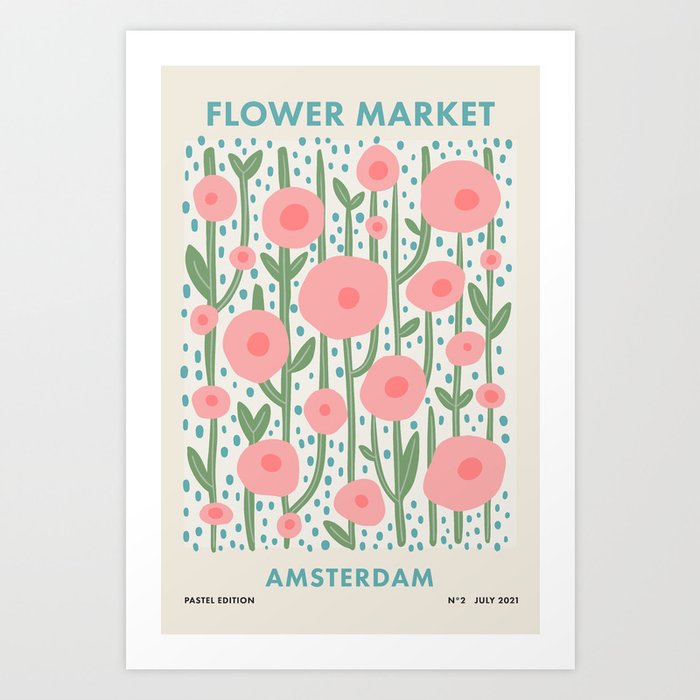 Flower Market Amsterdam Retro Scandi Spring Print Art Print by Cocoon ...