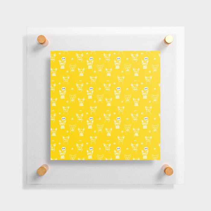 Yellow and White Hand Drawn Dog Puppy Pattern Floating Acrylic Print
