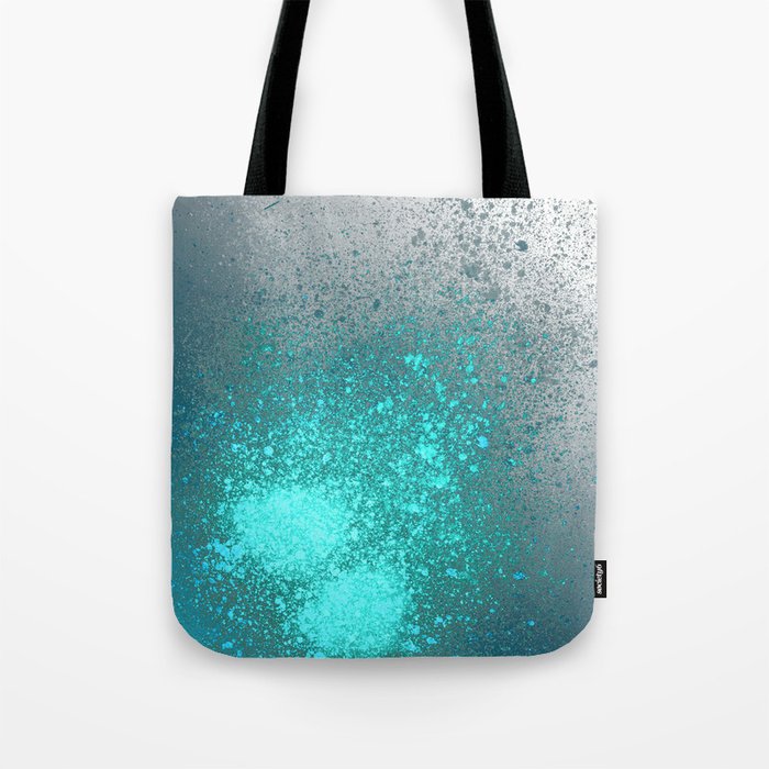 Vibrant Aqua And Grey Spray Paint Splatter Tote Bag