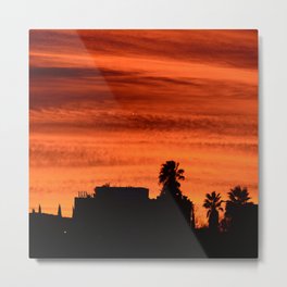 Blood Orange Sunset Over Small Desert Town Metal Print