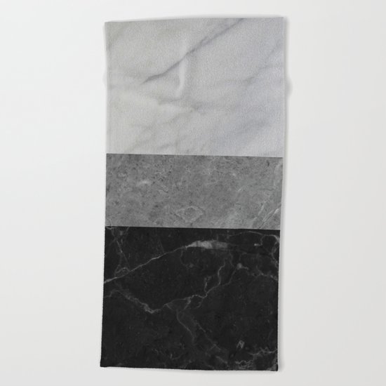 Marble - White, Grey, Black Beach Towel