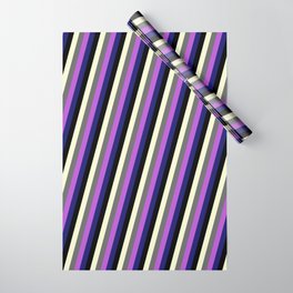 [ Thumbnail: Eye-catching Light Yellow, Dim Gray, Orchid, Midnight Blue, and Black Colored Striped/Lined Pattern Wrapping Paper ]
