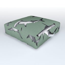 Hammerhead Shark pattern on loden green Outdoor Floor Cushion