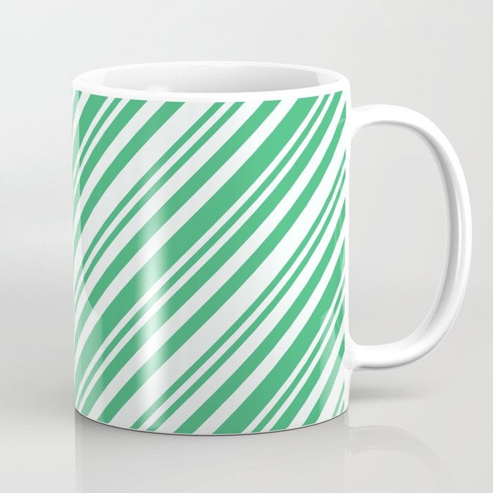 Mint Cream and Sea Green Colored Lines Pattern Coffee Mug