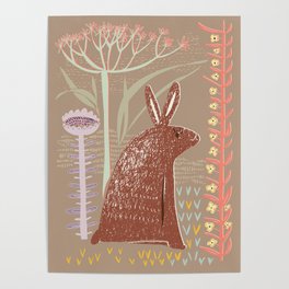 Block print brown bunny Poster