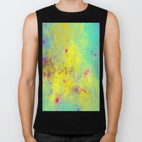 Pink Stars - Abstract space painting in yellow, blue and pink Biker Tank