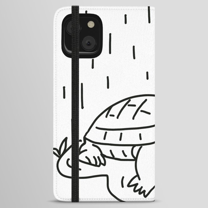 simple lineart style turtle and rain iPhone Wallet Case