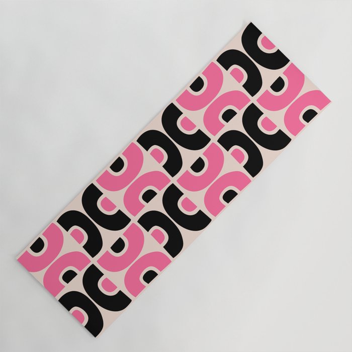 Funky Mid Century Modern Pattern 594 Pink and Black Yoga Mat