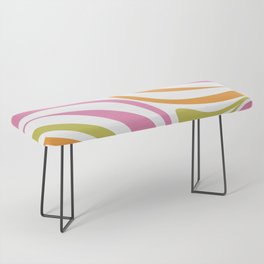 New Groove Trippy Retro 60s 70s Colorful Swirl Abstract Pattern Pink Lime Green Orange on White Bench