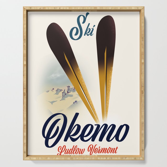 Okemo Ludlow Vermont Ski poster in a beautiful vintage style. Serving Tray