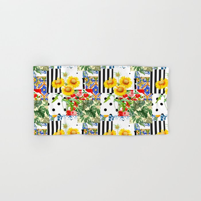 Italian,Sicilian art,patchwork,summer Flowers Hand & Bath Towel