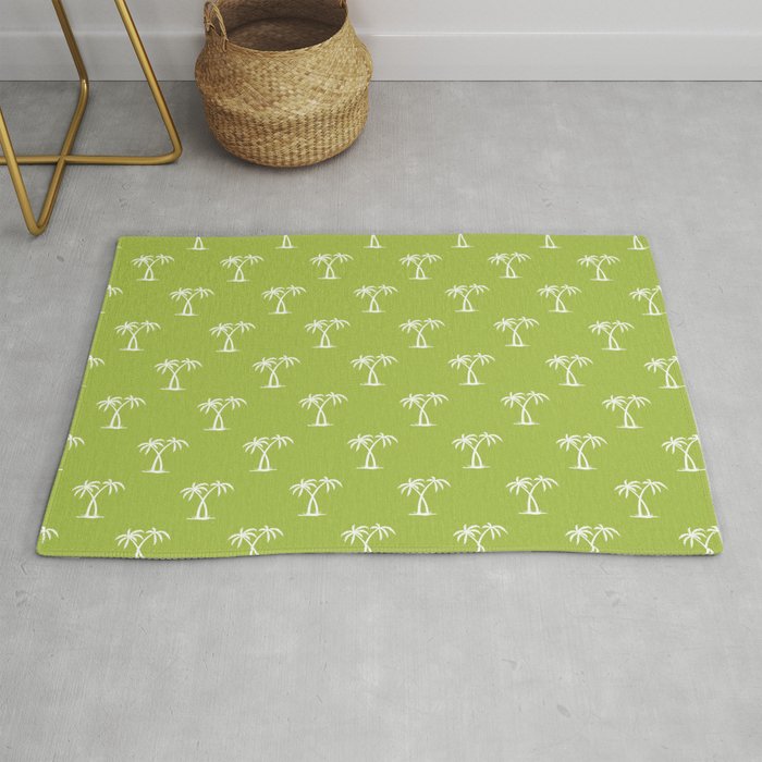 Light Green And White Palm Trees Pattern Rug