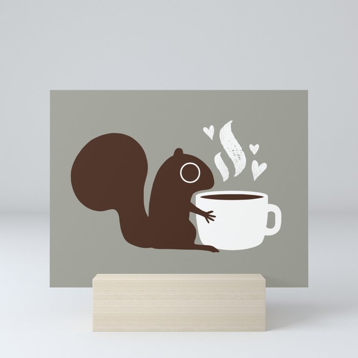 Squirrel Coffee Lover | Cute Woodland Animal Mini Art Print