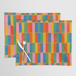 Long Blocks Colourful Geometric Check Pattern in Rainbow Pop Colors Placemat