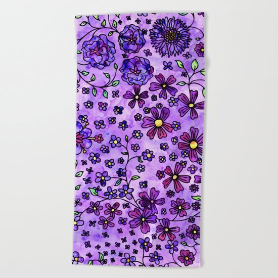 Purple Small Flowers Beach Towel