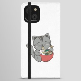 Ramen Cute Cat Eats Ramen Anime Cat iPhone Wallet Case