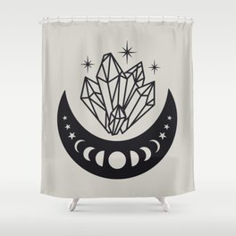 Moon Phases and Crystals Gray Boho Shower Curtain