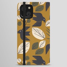 Birds and Leaves Grid iPhone Wallet Case