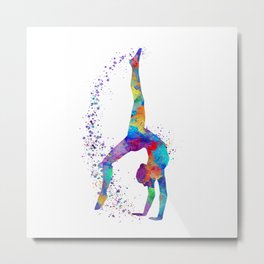 Colorful Gymnastics Tumbling Watercolor Art Metal Print