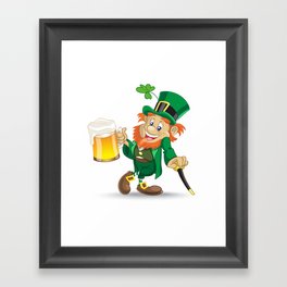 St Patrick leprechaun with cup of beer and cane Framed Art Print