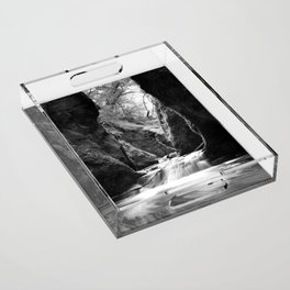 A river runs through it; river through rocky gorge time lapse black and white nature art photograph - photogrpahy - photographs Acrylic Tray