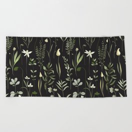 Watercolor Botanical Greenery Pattern Beach Towel