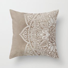 Brown beige taupe mandala - left side Throw Pillow