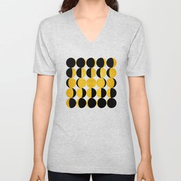 Simple Vintage Mid-century Moon Phases, Geometric Golden Paint Texture | Modern Industrial Art V Neck T Shirt