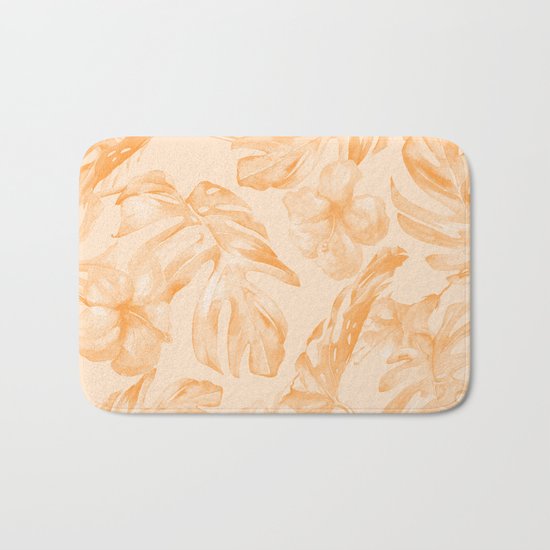 Island Vacation Hibiscus Palm Leaf Orange Bath Mat