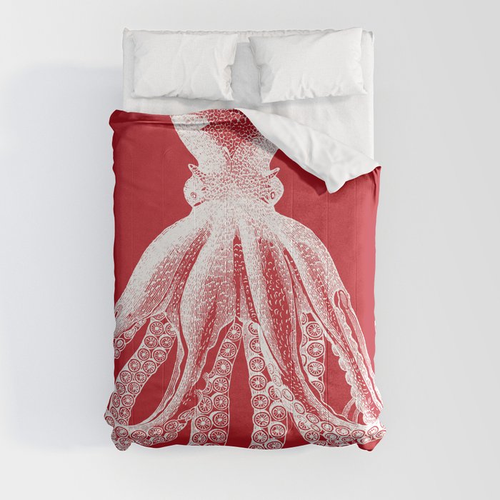 Octopus | Vintage Octopus | Tentacles | Red and White | Comforter