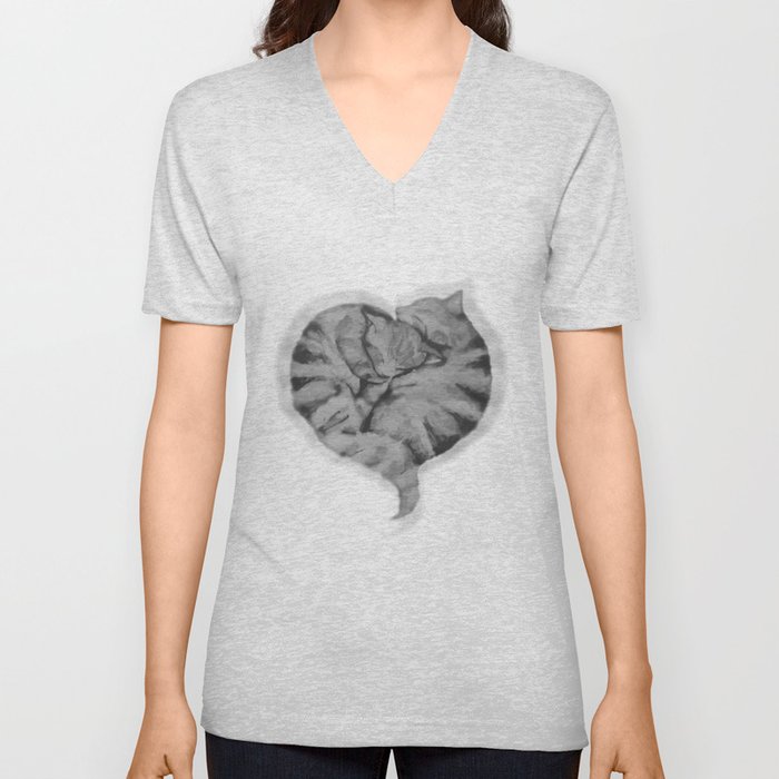 Cuddling Cats V Neck T Shirt