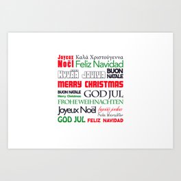 Merry Christmas Feliz Navidad God Jul - different languages #TYPOGRAFY Art Print