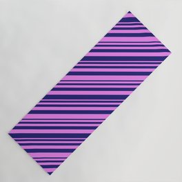 [ Thumbnail: Midnight Blue & Violet Colored Pattern of Stripes Yoga Mat ]