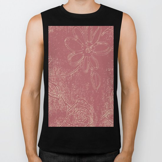Light pink abstract design vintage velvet look with flowers Biker Tank