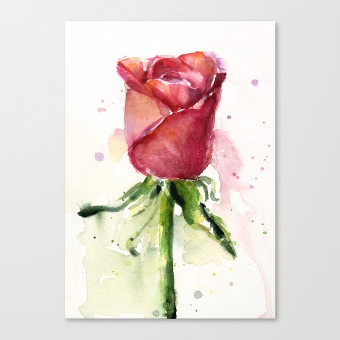 Rose Watercolor Red Flower Painting Floral Flowers Canvas Print by Olechka