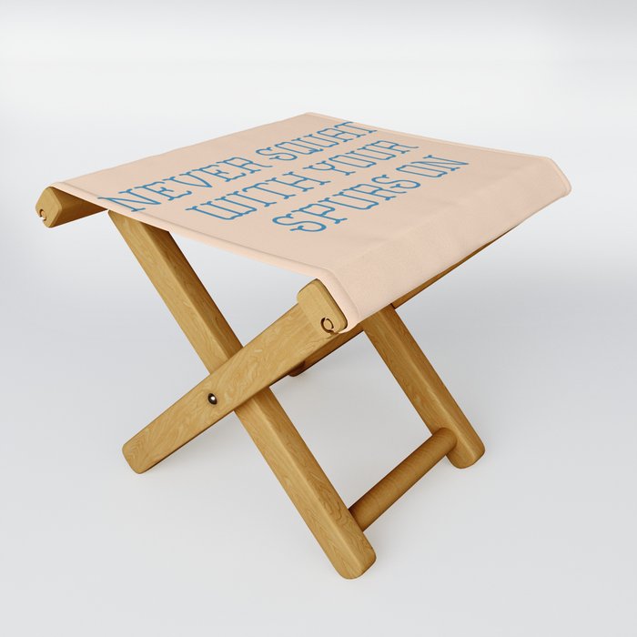 Cautious Squatting, Blue and White Folding Stool