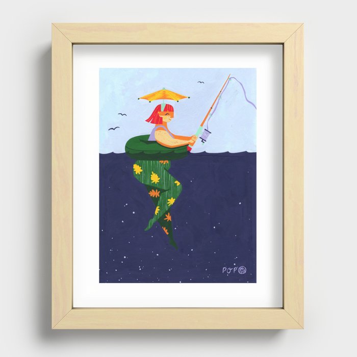 Woman Fishing Recessed Framed Print