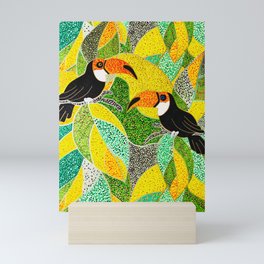 Tropical dot parrots Mini Art Print