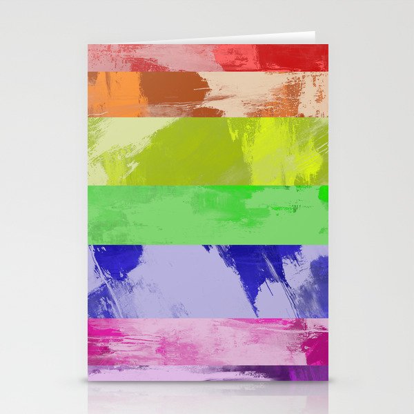 Rainbow Stripes Abstract Textured Red Orange Yellow Green Blue Indigo Violet Artwork Stationery Cards By Printpix