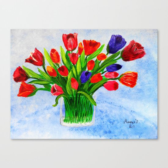 Short stem tulips Canvas Print