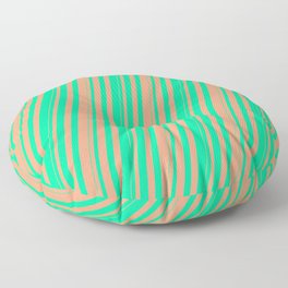 [ Thumbnail: Green & Light Salmon Colored Striped/Lined Pattern Floor Pillow ]