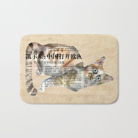 Cat Newspaper Collage Bath Mat
