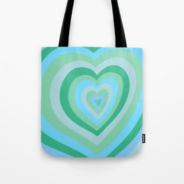 Retro Groovy Love Hearts - neon blue and bright green Tote Bag