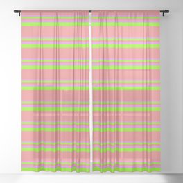 [ Thumbnail: Violet, Chartreuse, and Light Coral Colored Lined/Striped Pattern Sheer Curtain ]